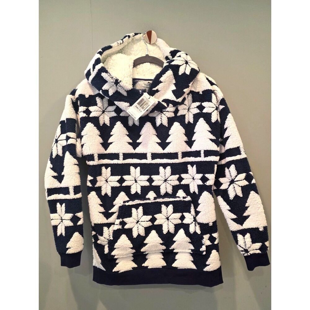 NWT Vera Bradley Sherpa Hoodie Pockets Navy White Nordic Snowflake Small